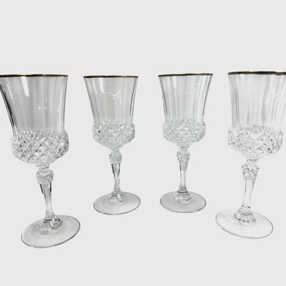 Cristal D'Arques Durand Valencay Gold Rim Lead Crystal 7" Wine Glasses-Set of 4 - Picture 1 of 6